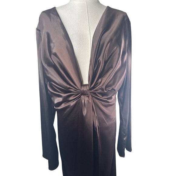 Remi X Revolve Choc Brown Dress 0X Long Sleeve Plunge Neck - Picture 6 of 16